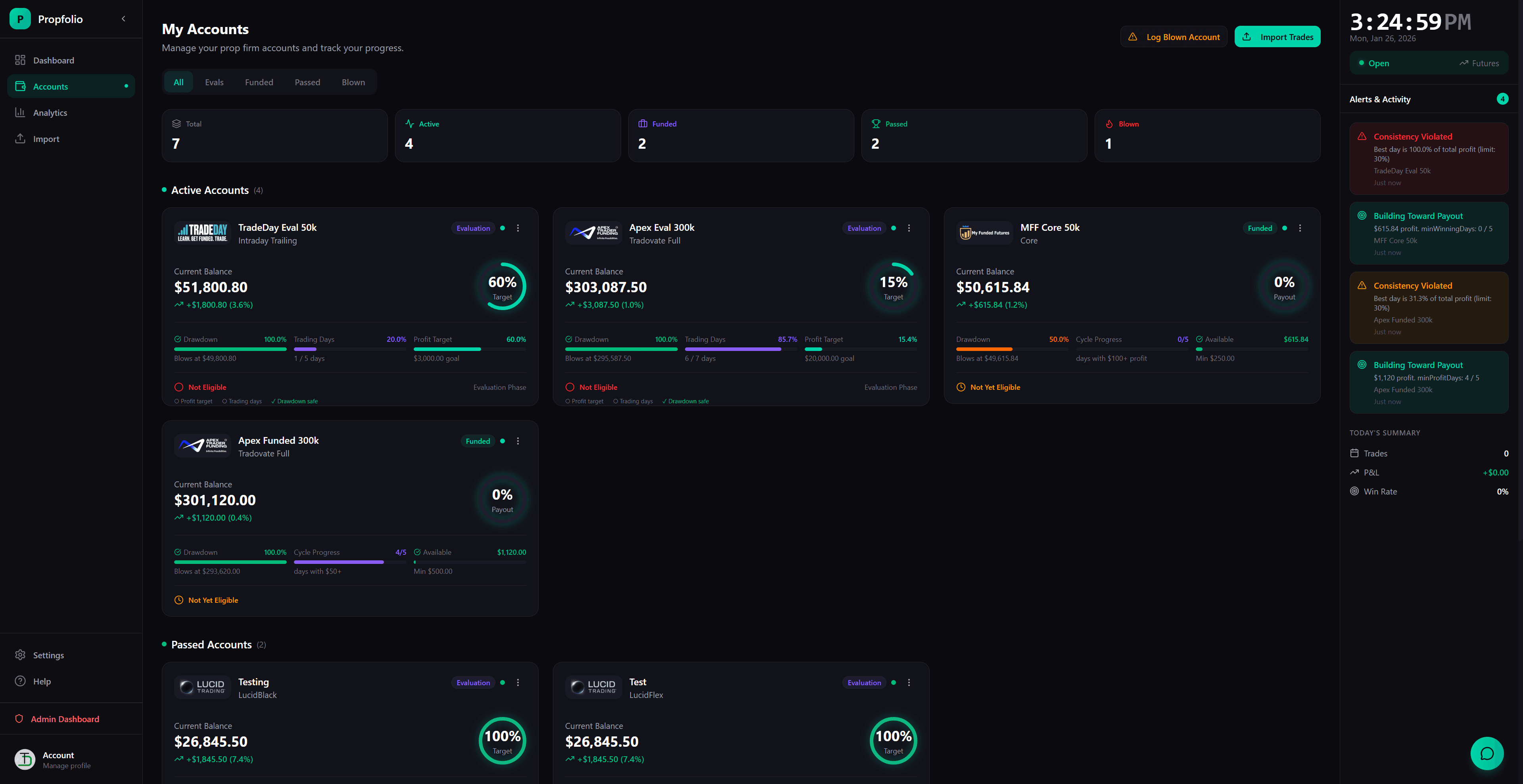 Account Management - Monitor all your prop firm accounts